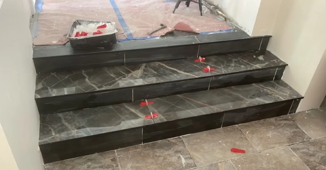 Marble stair tile installation in Boston, MA